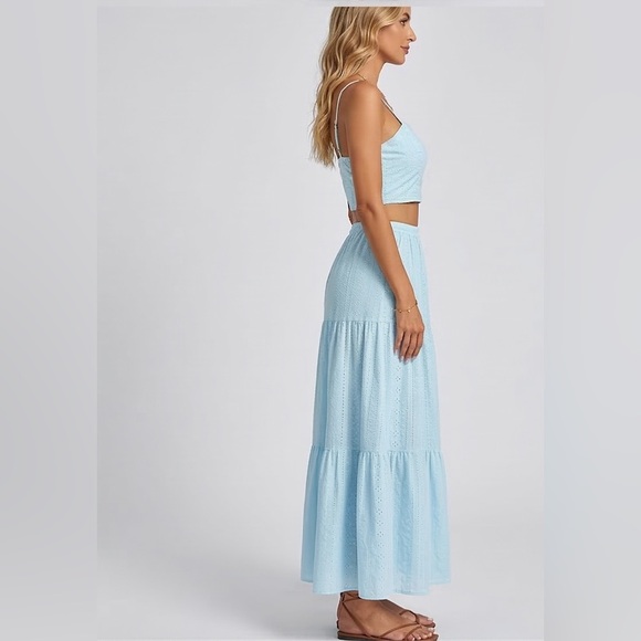 Boho Eyelet Embroidered Two-Piece Maxi Set Blue - Picture 3 of 9